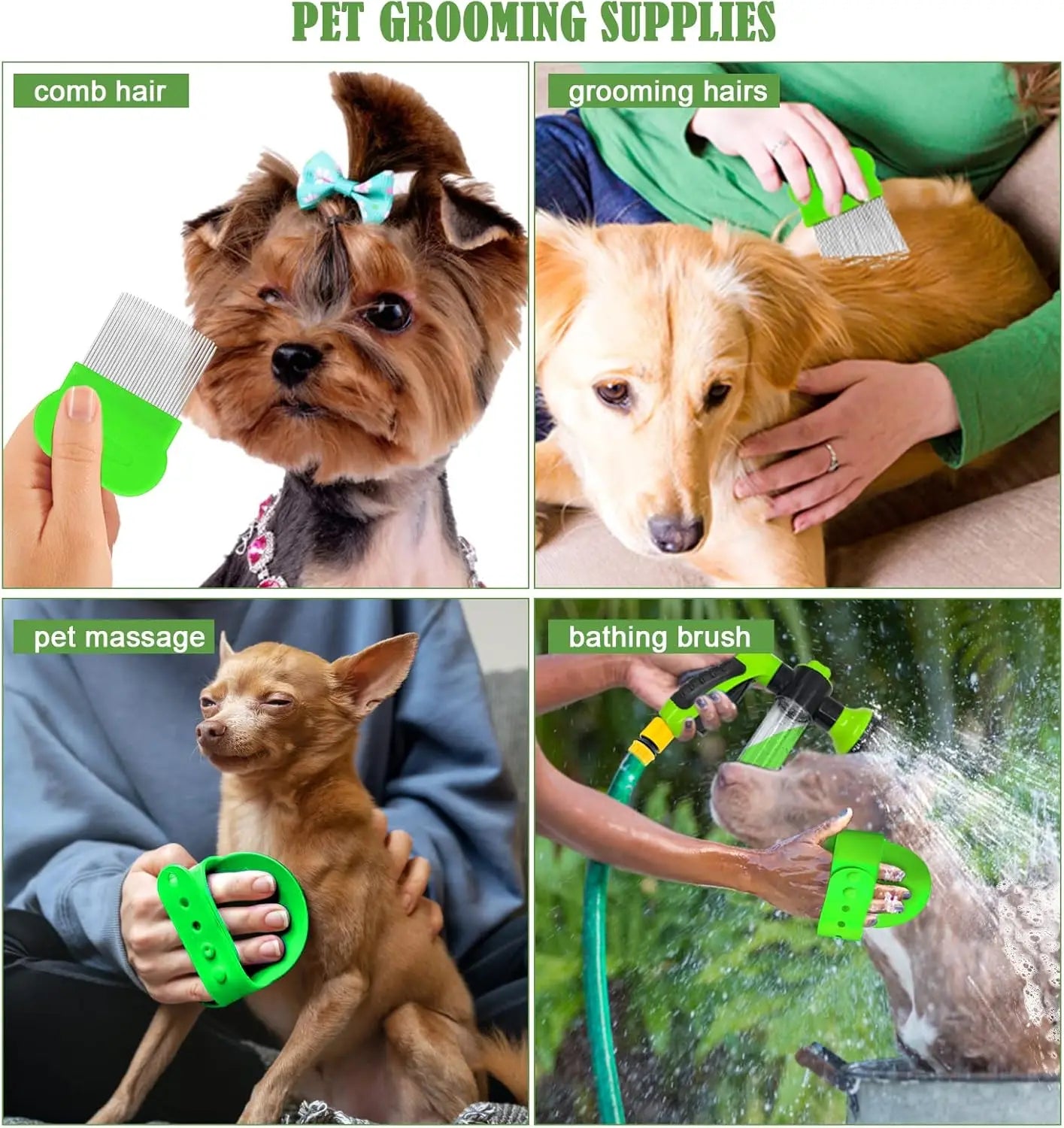 8-In-1 Dog Wash Sprayer with Massage Brush and Grooming Comb, Garden Hose Nozzle for Pet Bathing and Car Washing