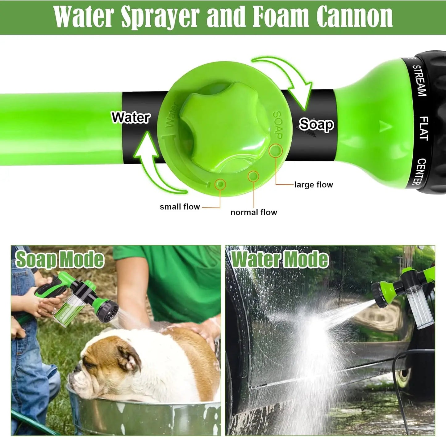 8-In-1 Dog Wash Sprayer with Massage Brush and Grooming Comb, Garden Hose Nozzle for Pet Bathing and Car Washing