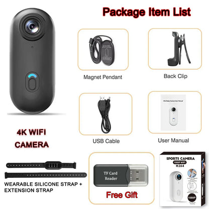 4K HD Outdoor Magnetic POV Camera 30FPS Mini Pet Vlogging Collar Camera for Cats Dogs Wireless Back Clip Mount Necklace Bodycam